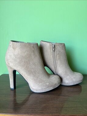Taupe Suede Ankle Booties with Side Zip